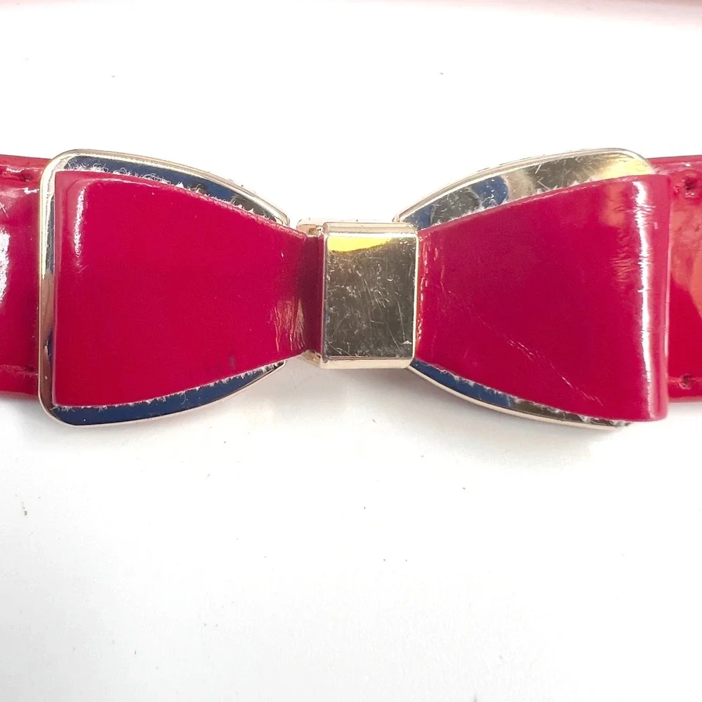 Vintage Womens Red Patent Buckle Bow Belt Retro Pinup Coquette Girlhoodcore S